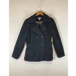 Dark Academia Static Women Size M Black Wool Blend Double Breasted Pea Coat